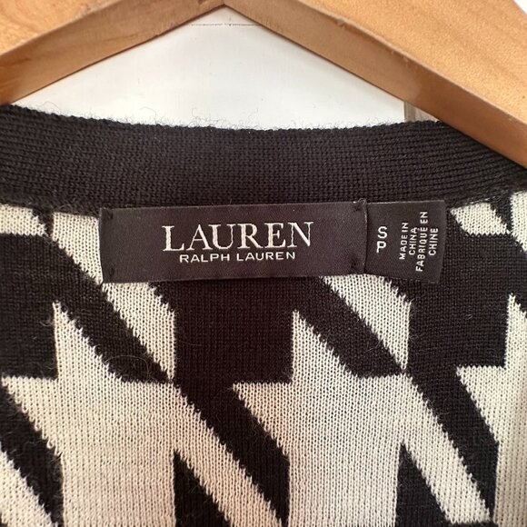 RALPH LAUREN MERINO WOOL BLACK LABEL HOUNDSTOOTH CARDIGAN SWEATER SIZE SP - Picture 3 of 4